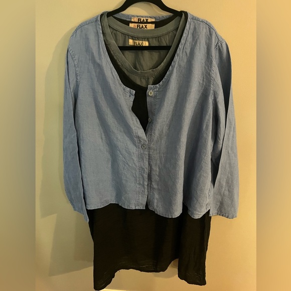 FLAX Linen Layering Top Stormy Blue 100% Linen Blazer Lagenlook Oversized L NEW - Picture 4 of 10
